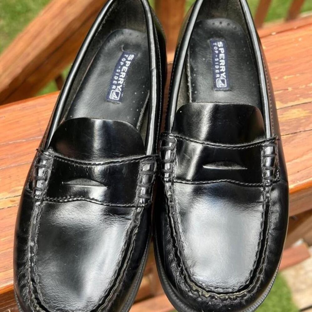 Sperry Colton Youth 1.5  Black Penny Loafers Dress School Shoes
